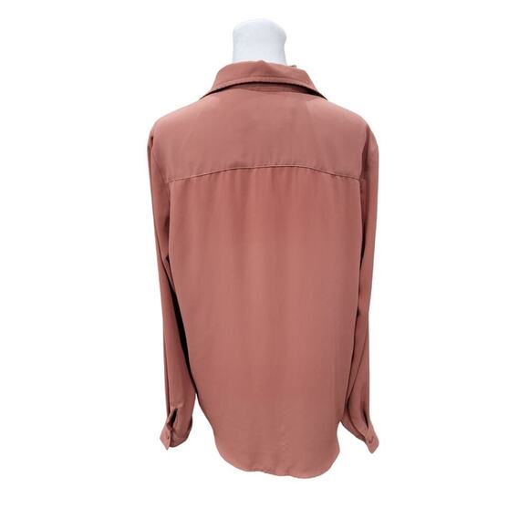 Lulus Boyfriend Fit Casual Button-Down Long Sleeve Blouse Size Medium Mauve - Picture 6 of 11
